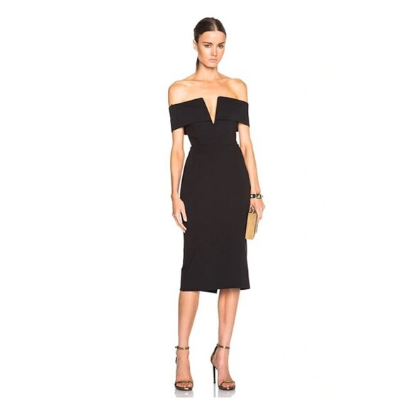 NICHOLAS Ponti Shoulder Band V Dress In Black Backless Sheath - Picture 1 of 8